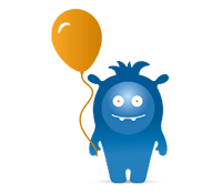 Icon - Blaues AWITE Bioenergie Maskottchen mit gelbem Luftballon